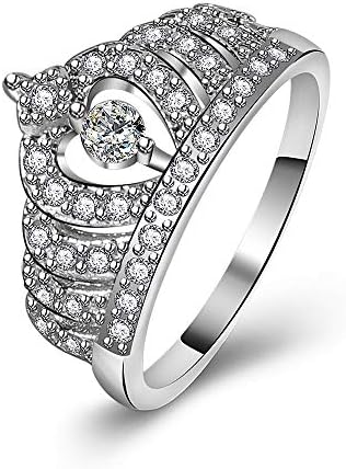 Similanka Rings Women 18K Rose Gold Plated AAA Cubic Zirconia Princess Crown Ring Girl Gift Wedding Engagement (White Gold, 5)