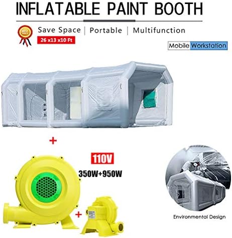 XIDAJIE Mobile Inflatable Paint Spray Booth Tent Portable Grey Car Workstation 26 x13 x10 Ft with 2 Air Blower Pump Fan,350w+950w
