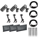 Audio-Technica ATM230PK Hypercardioid Dynamic Instrument Microphone 3-Pack + Drum Microphone Clamp &amp; Soft Protective Pouch + 3 Mics Cables &amp; Strapeez
