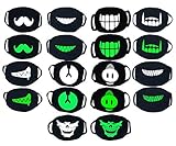 9 Pack Cool Luminous Unisex Cotton Blend Anti-Dust Face Mouth Mask, Kawaii Muffle Panda Mask Smiley mask Pollen Mask Black for Man, Woman, kids