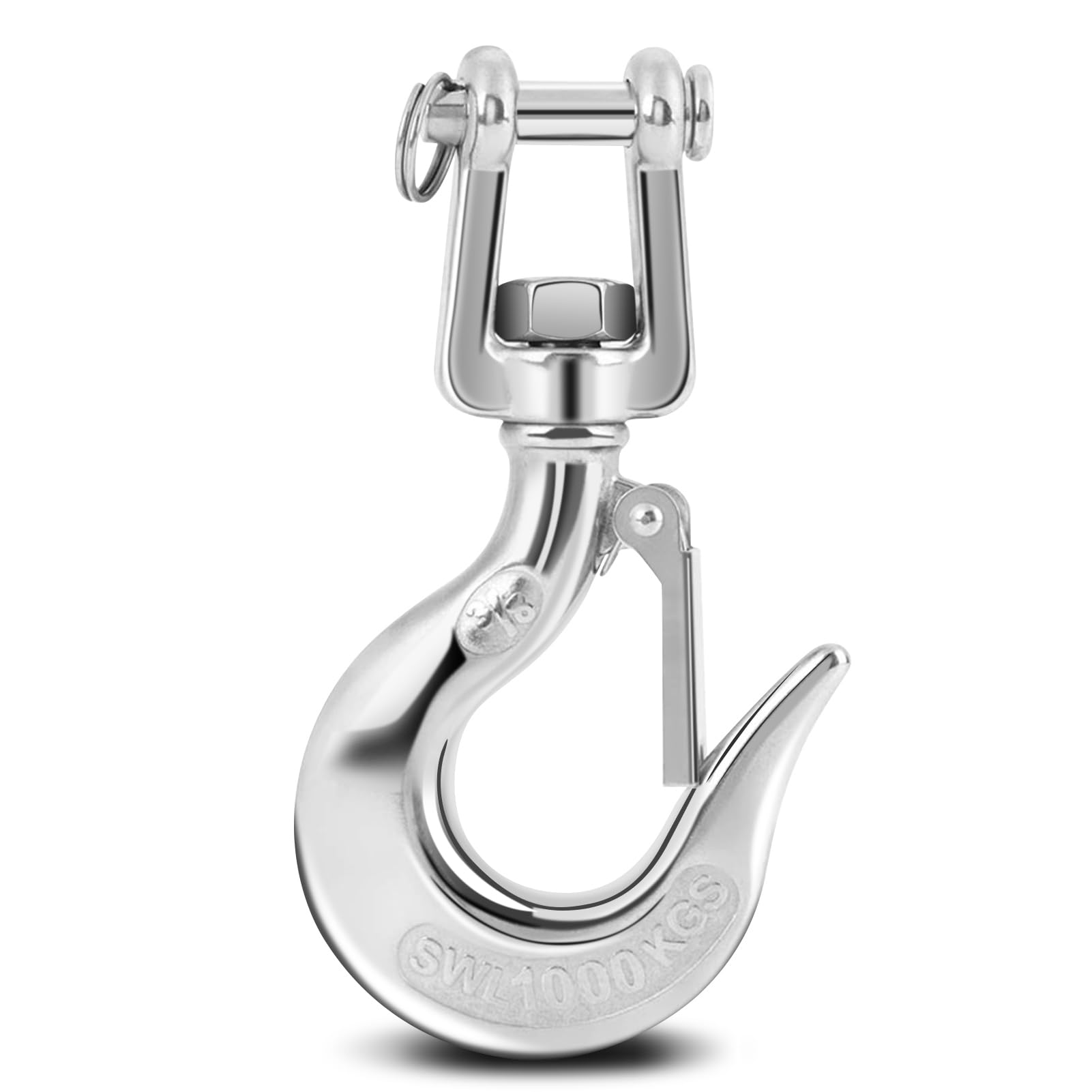 Lifting Hooks and Shackles, 1000KG Heavy Duty Safety Grab Hook, 304 Stainless Steel Swivels Lifting Hook with Latch Rigging Accessory for Forestry Machinery, Land Transportation(1000kg)
