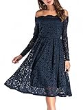Abby&Mavis Women Vintage Floral Lace Long Sleeve Off Shoulder A Line Swing Dress
