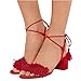 Comfity Women's Lace Up Block Heel Fringed Suede Dress Sandals