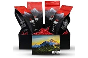 VOLCANICA COFFEE Coffee Lover Gift Box, Whole Bean, Fresh Roasted, 4 X 16-ounces, Costa Rica Original, Guatemala, Ethiopian, Colombian Supremo