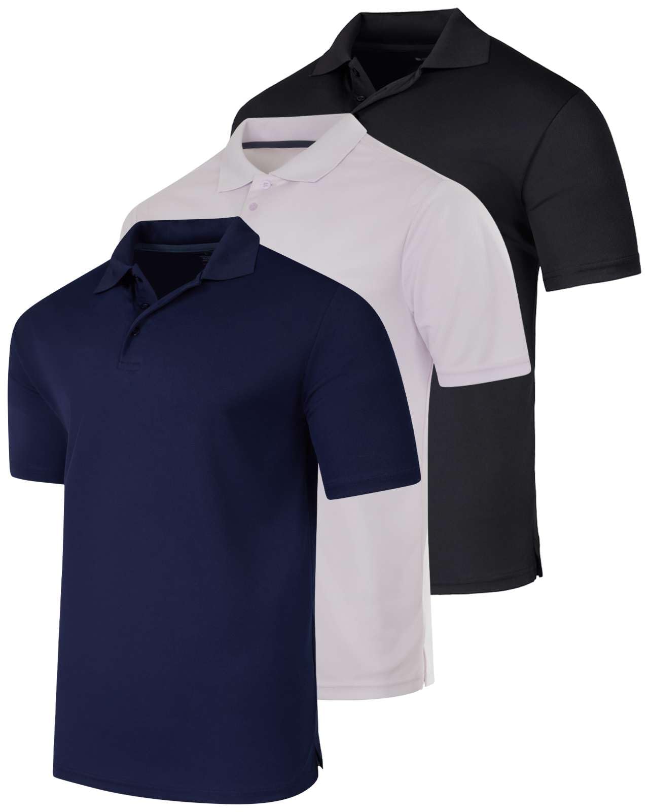 Photo 1 of (MEDIUM) (BAGGED) Real Essentials 3 Pack: Men's Quick-Dry Short Sleeve Athletic Performance Polo Shirt 