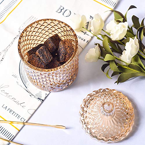 Rainie Love Home Basic Food Storage Organization Set-Amber Crystal Diamond Faceted Jar with Crystal Lid,Suitable as A Candy Dish,Cookie Tin,Biscuit Barrel,Decorative Candy Jar-16 OZ-Large - Thumbnail 3