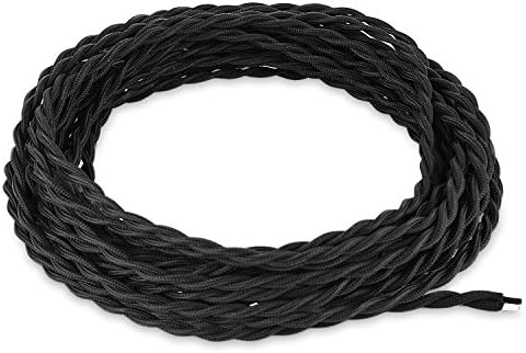 Fadimikoo Electrical Cord 45 Ft Black Round Cotton Cloth Cord, 18/2 Electrical Antique Wire For Vintage Bulb, Pendant Light And Other Industrial Antique DIY Projects