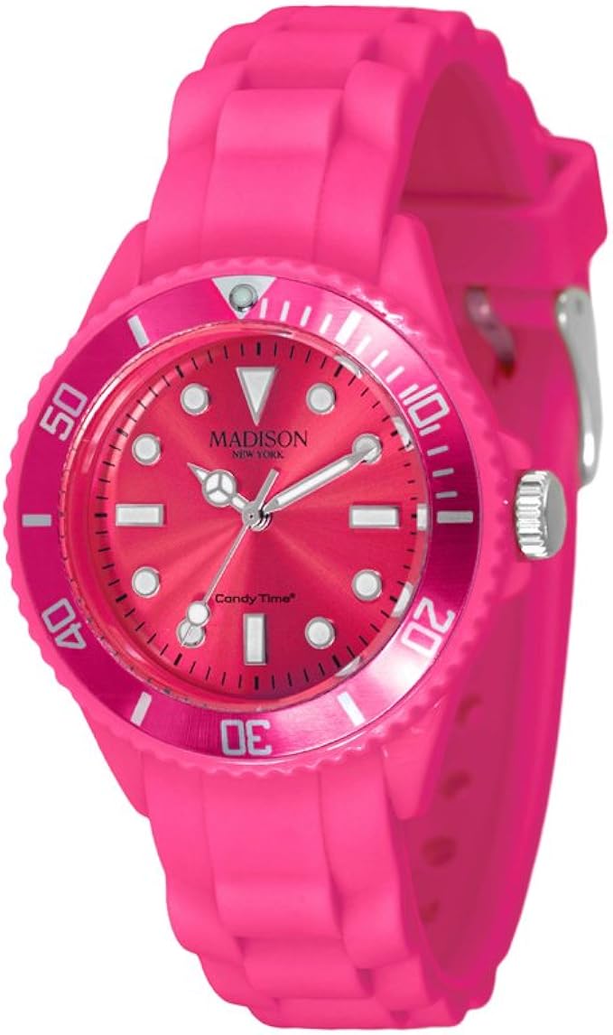 Madison New York SL4167S - Reloj analógico de Cuarzo Unisex con Correa de Silicona, Color Rosa