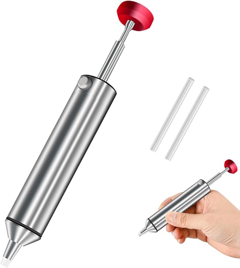 KOOLEVER Solder Sucker Desoldering Pump 2 Silicone Nozzles Aluminum Housing