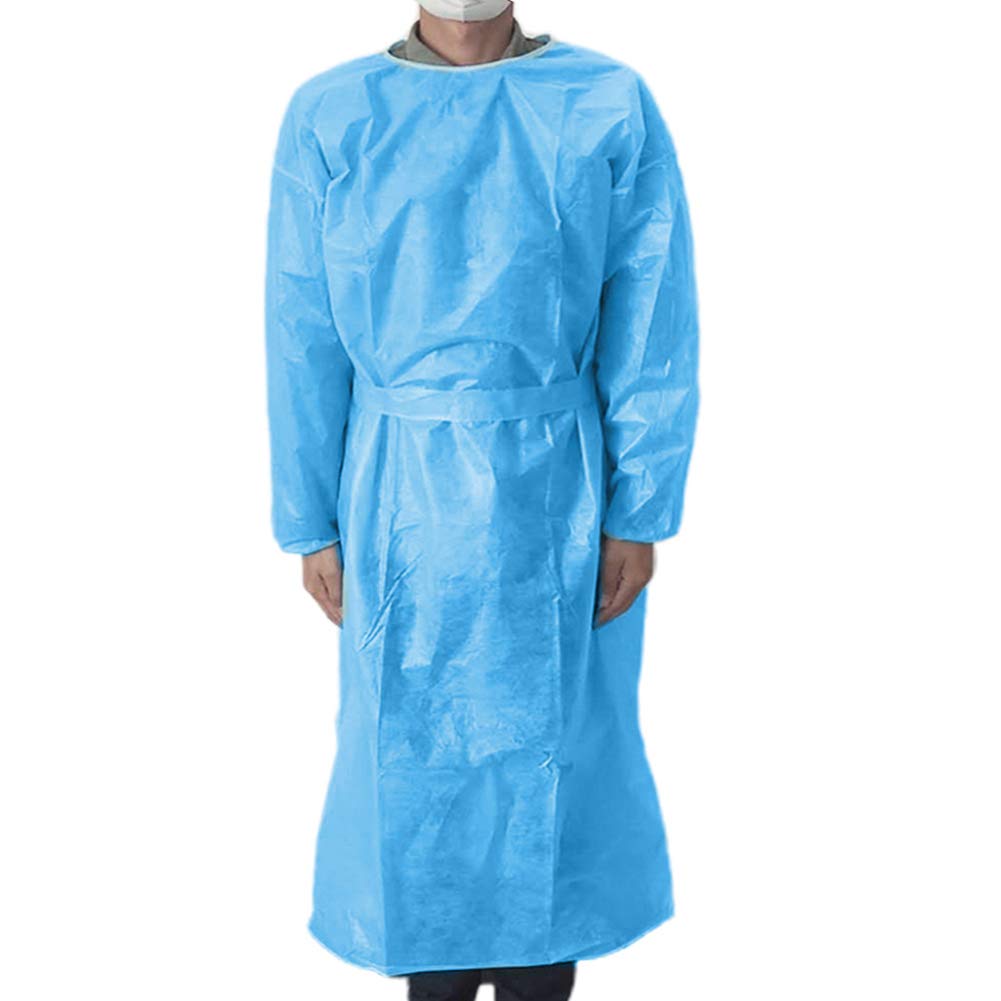 Isolation Gowns,10 Pack Adult Disposable Universal Isolation Gown, Blue Protective Gowns with Long Sleeves, Neck and Waist Ties, Non-sterile Examination Gowns, Blue Disposable Lab Coat 10 Pack