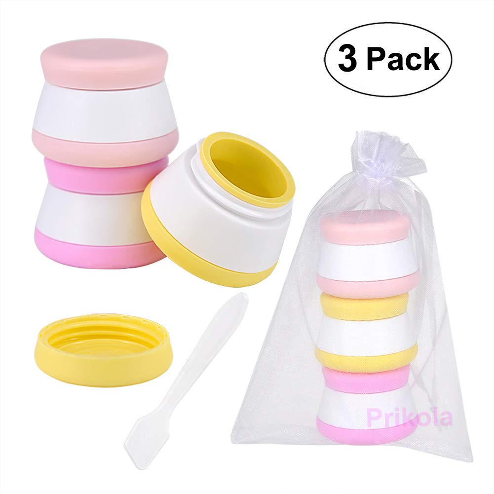 Prikola Small Travel Containers Leakproof Travel Jars for Creams TSA Approved Travel Accessories Silicone Containers with Hard Sealed Lids for Face Hand Body Cream 20ML (3 Pack)