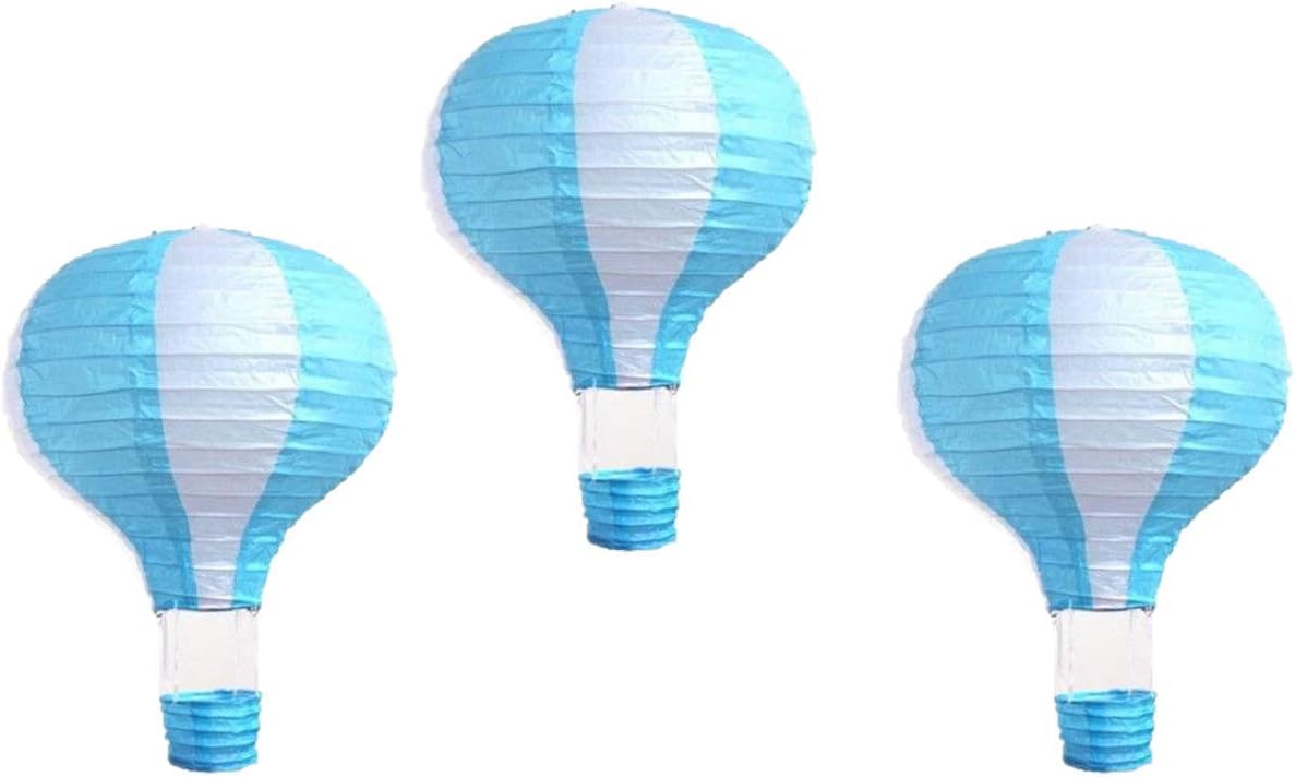3 pcs Hot Air Balloon Decorations 16" (40cm) Hot Air Balloon Decor Hanging Party Lanterns Paper Nursery Lampshade Baby Class Room School Home Decorations (Light Blue)