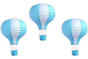 MATISSA Pack of 3 Stripy Hot Air Balloon Paper Lantern Wedding Party Decoration Craft Lamp Shade (Baby Blue, 10" (25CM))