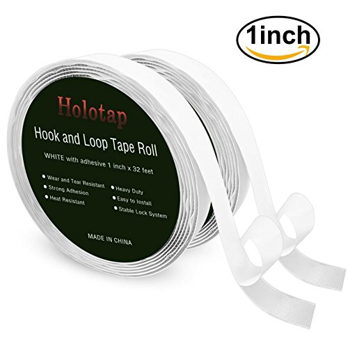 1 Inch x 32 Feet Self Adhesive Hook and Loop Strips by Holotap Fabric Fastener Interlocking Tape Sewing Compatible (White)