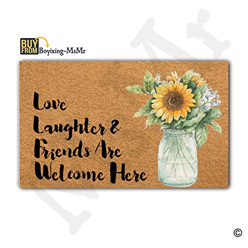MsMr Doormat Entrance Floor Mat Funny Doormat Indoor/Outdoor/Kitchen Decorative Doormat Non-slip and Non-woven Fabric 30″x18″ – Love Laughter & Friends Are Welcome Here