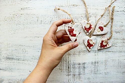Set of 5 Christmas ornaments Christmas decoration, rustic red white silver Santa Claus nursery kids 210817-1