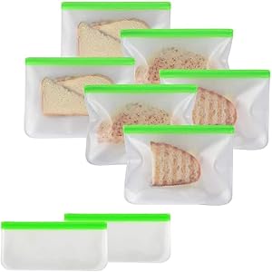 Reusable Storage Bags - 8 Pack Leakproof Freezer Bag(6 Reusable Sandwich Bags & 2 Reusable Snack Bags) Easy Seal Ziplock Lunch Bag for Kid Food Storage Home Organization Traval