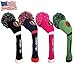 FINGER TEN Pom Pom Golf Club Head Covers Knit for Driver Fairway Hybrid Wood, Vintage Black Blue Pink 1 3 5 Men Women Set