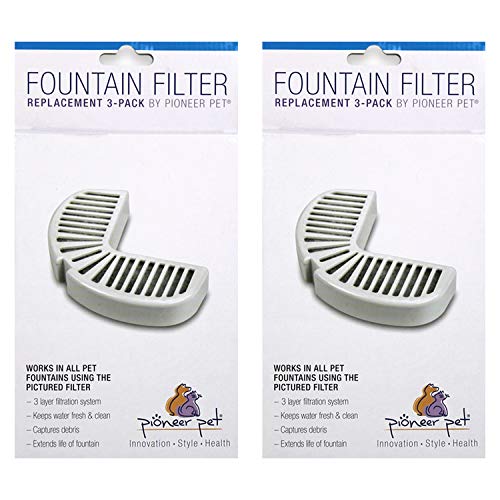 Pioneer Pet Replacement Filters for Ceramic and Stainless Steel Fountains, (6 Filters)