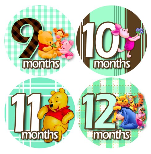 image for Monthly Baby Bodysuit Stickers, GREEN WINNIE POOH FRIENDS Baby Month O
