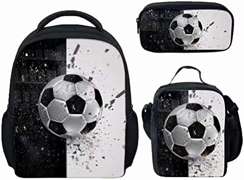 INSTANTARTS 12 Inch Socer School Backpack Kid Lunch Bag Pen Pouch 3 in 1