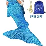 Heartybay Crochet Mermaid Tail Blanket for Adult, Super Soft All Seasons Sleeping Mermaid Blanket (71"x35.5") - Blue