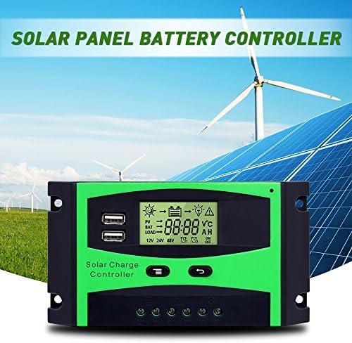 Solar Charge Controller 12V/24V Solar Panel Battery Intelligent Regulator Solar Panel with PWM Dual USB Port LCD Display,20A