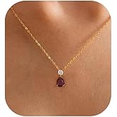 BLUEELM Birthstone Necklace for Women Trendy 14K Gold Plated Necklace for Women Dainty Cubic Zirconia Necklaces Tarnish Free Jewelry