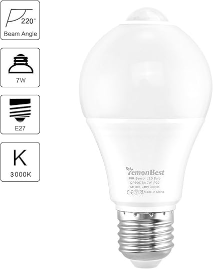 FORNORM 7W Sensor de movimiento E27 bombilla LED Encendido/Apagado