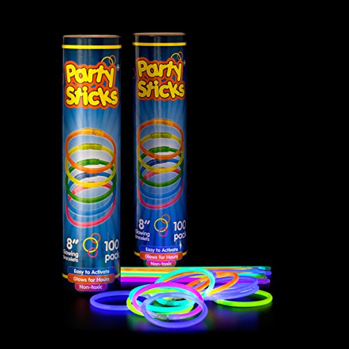 Glow Sticks Bulk 200 Count - 8" Glow In the Dark Light Sticks - Party Favors & Supplies for Camping, Raves & Birthday Parties (2 Tubes of 100)
