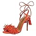 Heeled Sandals for Women Comfity Women's Tassels Sandals Lace Up Slingback Shoes High Heel Dress Sandals