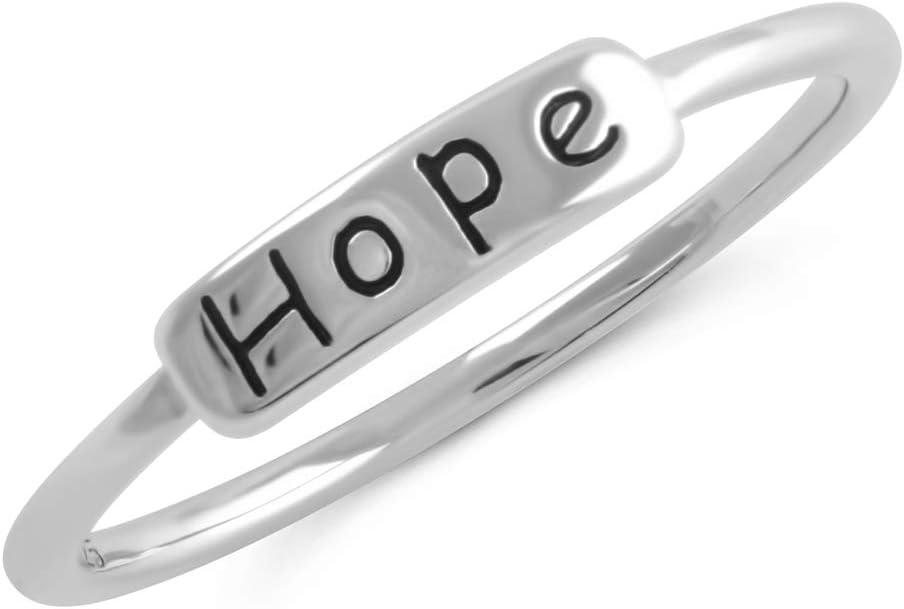 Sterling Silver Thin Stackable Hope Ring (Size 4 - 11)