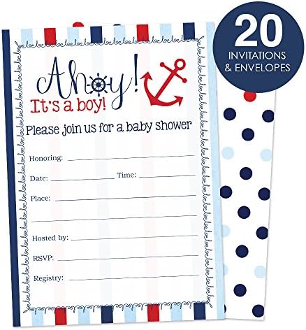 Nautical Baby Shower Invitations for A Boy Fill In Style 20 Count - Ahoy It's a Boy