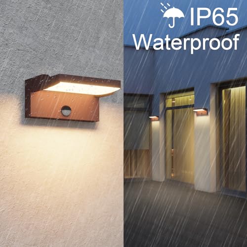 Klighten Outdoor Lamps with Motion Sensor, 24W LED Outdoor / Indoor Wall Light IP65, Aluminium Wall Light for Entrance Terrace, Bronze, 1500 Lumens, Warm White 3000K