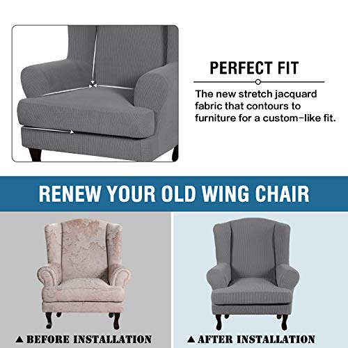 H.VERSAILTEX 2 Piece Stretch Jacquard Wingback Chair Covers Slipcovers