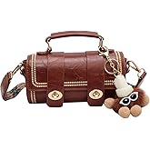 RTGGSEL Rhomboid Patterned Bucket Bag Crossbody Shoulder Bags for Women Cylinder Purse Satchel Handbags with Bunny Doll