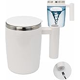 daasigwaa Rechargeable Self Stirring Mug - Magnetic Electric Auto Mixing Stainless Steel Cup for Office/Kitchen/Travel/Home Coffee/Tea/Hot Chocolate/Milk-430 ml/14.5 oz(White)