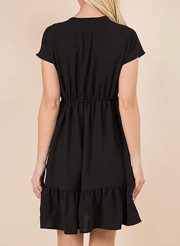 Dokotoo Women's Casual Dresses V Neck Drawstring Short Sleeve High