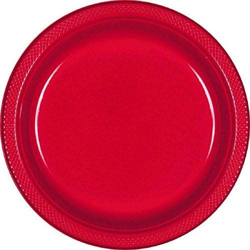 amscan 43030-40 Set of 20-17.7cm Vibrant Red Sturdy Disposable Plastic Dessert Plate Party Set