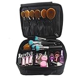 Travelmall Professional Makeup Train Case Cosmetic Bag Organizer Portable with Portable Velcro for Makeup Brush Nail Beauty tools Black