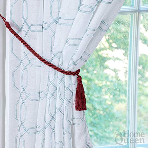 Home Queen Decorative Tassel Rope Tie Backs for Window Curtain, Hand Knitting Buckle Cord Drapery Tieback, 4 Pieces, Burgundy