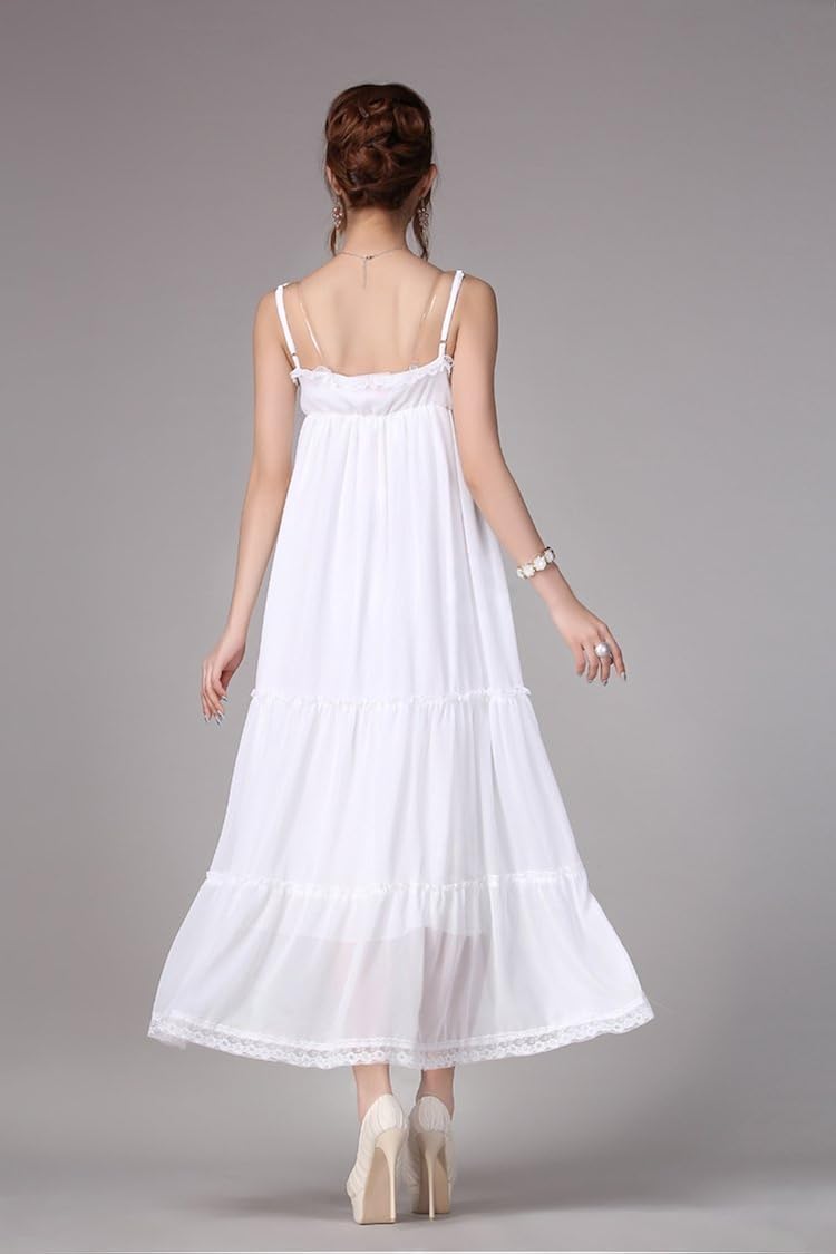 Amazon Co Jp 白ワンピース マキシワンピース シフォンワンピース 透け ロング丈 通勤用 無地 レース 優雅 旅行 海デート リゾート M 服 ファッション小物