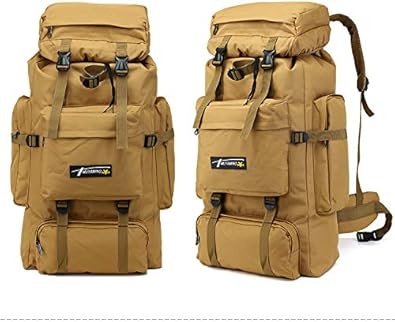 Amazon 70lバックパックメンズミリタリーカモフラージュトラベルバックパック大容量アウトドアフィールドキャンプ拡張バックパックラゲッジバッグ カーキ Benu 登山リュック ザック