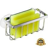 Home Intuition Stainless Steel Kitchen Sink Caddy and Sponge Holder with Strong Suction (Chrome)