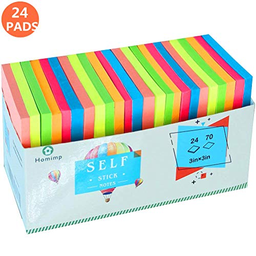 24 Pads Sticky Notes 3 x 3 - Adhesive Self-Stick Notes Colored Easy to Post - 70 Sheets/Pad,Post Notes for Study, Works, Daily Life
