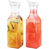 GUSTO [50 oz - 2 Pack] Plastic Carafe with Lid, Large Capacity Square Base - Clear Pitcher with Flip Top Lid, Easy-Pour Spout Juice Containers with Lids, Hand Wash Only - Perfect for Mimosa Bar