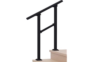 HZIU Handrails for Outdoor Steps 2 Steps Handrail - Black Outdoor Hand Rails for Steps,Transitional Handrail with Installation Kit,Hand Rails for Outdoor Steps（2 Steps-2Pack）