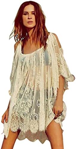 Bigban Women Sexy Vintage Hippie Boho Embroidered Floral Lace Crochet Mini Dress (M)