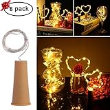 Cork Lights for Wine Bottles 6 Pack, Bizoerade 30inch/ 75cm 15 LED Copper Wire Lights String Starry LED Lights for Bottle DIY, Party, Decor, Christmas, Halloween, Wedding or Mood Lights - White