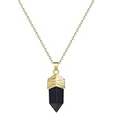 LDADAN Healing Crystal Necklace, 14K Gold Plated Natural Energy Stone Pendant Necklace, Reiki Quartz Crystal Obsidian Gemstone Spiritual Jewelry Gifts for Women